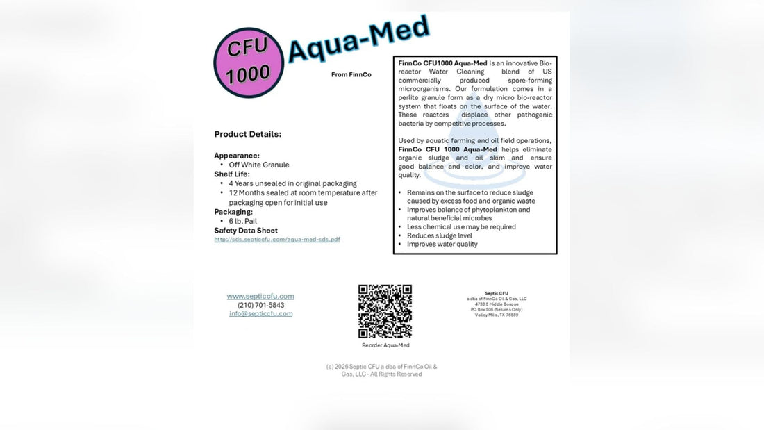 Pond water treatment using Aqua-Med CFU 1000 to improve water quality, reduce sludge, and support a healthy aquatic environment.